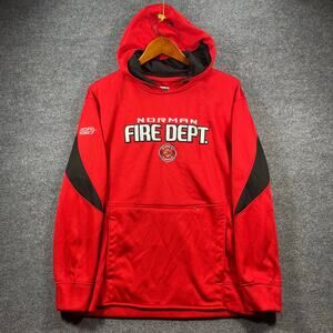 Fire Department Hoodie Norman Oklahoma Men's Large Red Embroidered Zip Pocket